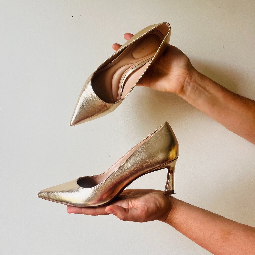 Kelly & Katie Soft Gold Padded Pointed-Toe Kitten Heels